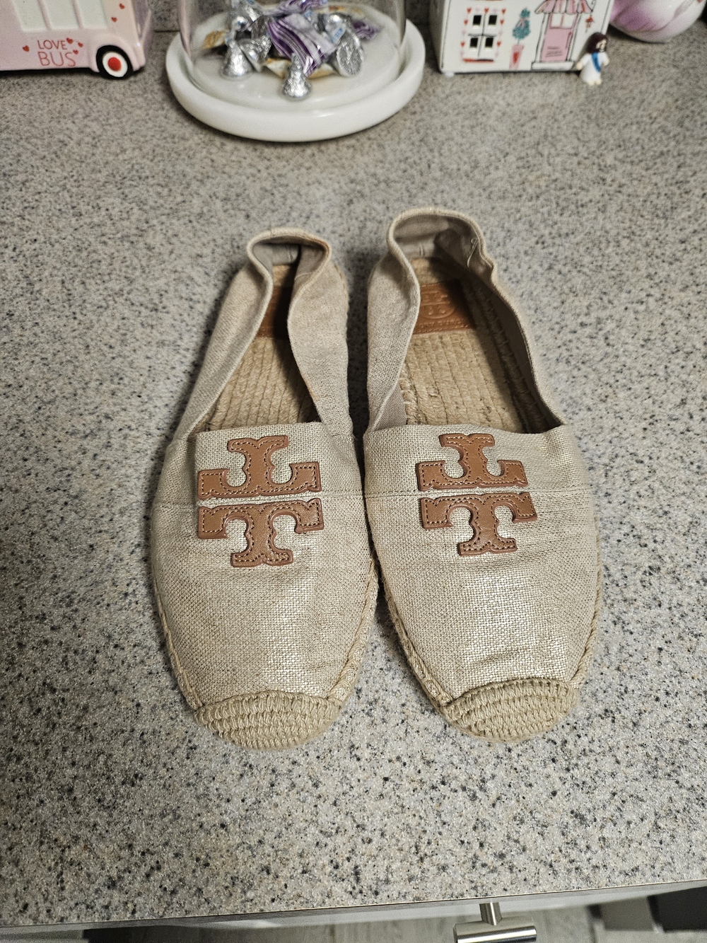 Tory Burch Beige Espadrille Flats with Leather Logo